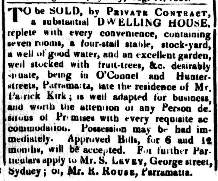 1824-08-12 - Advertisement for the property that would become Bennett's Bakery