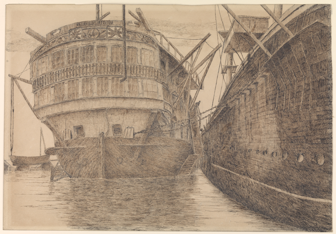 H.M.S. Bellerophon a hulk at Portsmouth Harbour, PW8038