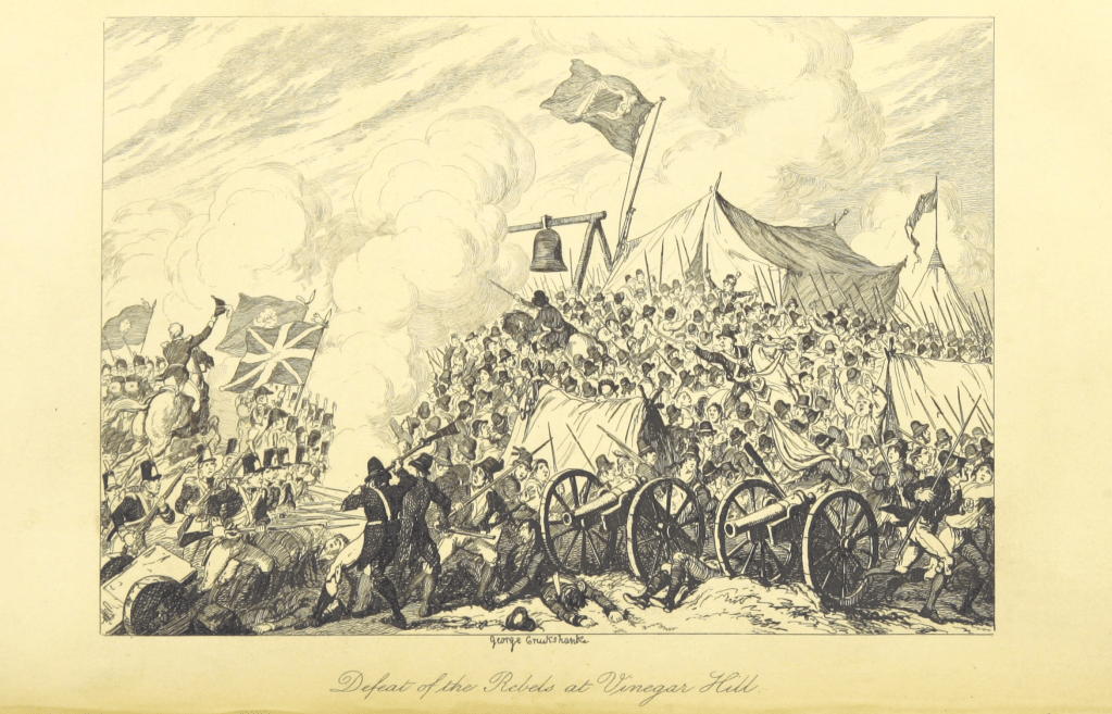 George Cruikshank, Defeat of the Rebels at Vinegar Hill, Enniscorthy, County Wexford, United Irishmen, First Battle of Vinegar Hill, Irish rebels, Irish rebellion