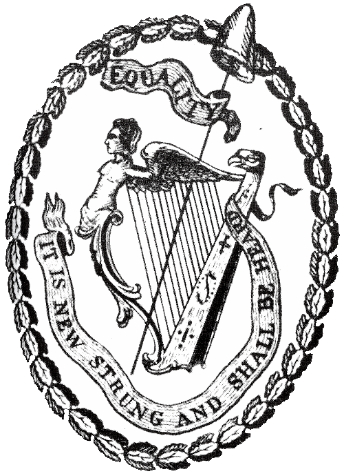 Badge of The Society of United Irishmen, Ireland, Wearing of the Green, Equality: It is New Strung and Shall be Heard