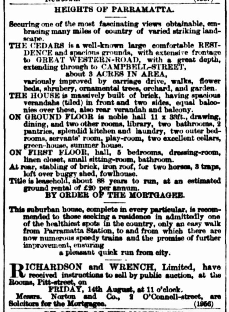 The Heights of Parramatta, Sydney Morning Herald, 1 August 1891, p. 15